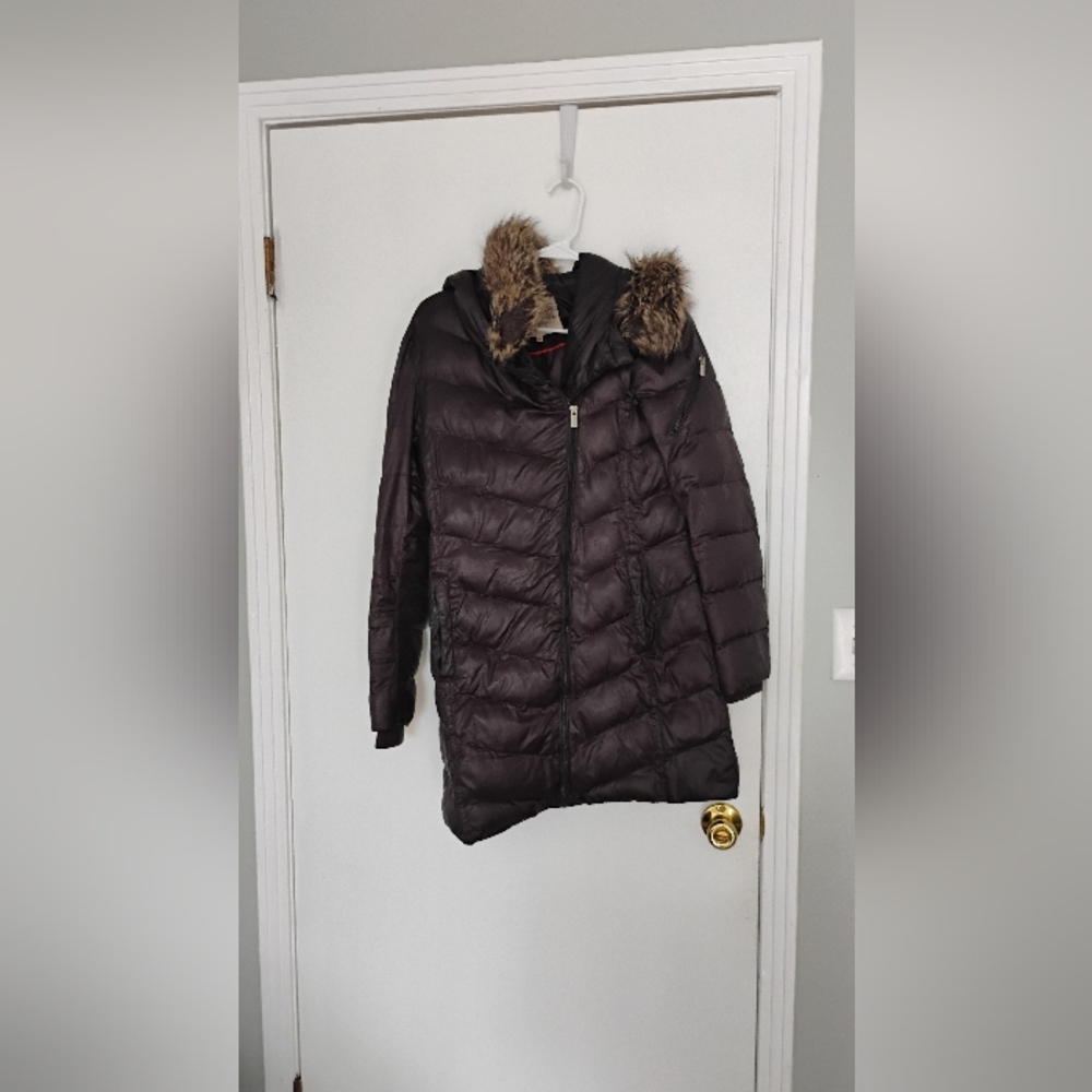 Rachel Roy Faux Fur Hooded Puffer Jacket Sz Small